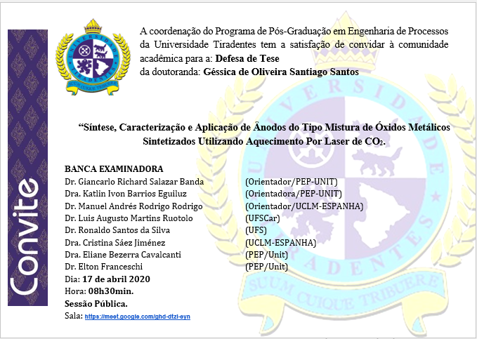 Convite para defesa de tese – Candidata Géssica de Oliveira Santiago Santos