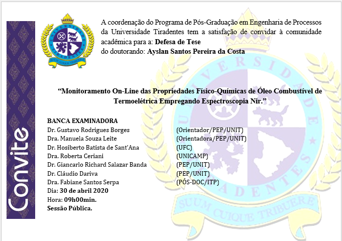 Convite para defesa de tese – Candidato Ayslan Santos Pereira da Costa