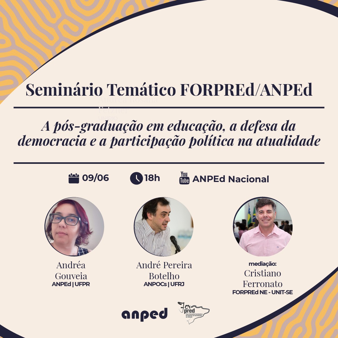 Coordenador do PPED/UNIT fará mediação da mesa de abertura do Seminário online do FORPREd/ANPED