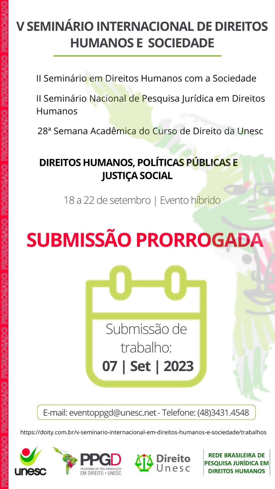Prorrogação de Prazo de Submissão de Trabalhos nos Eventos da Rede Brasileira de Pesquisa Jurídica em Direitos Humanos