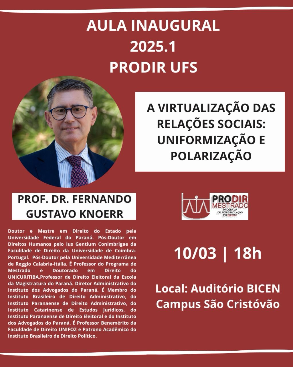 Convite: Aula Inaugural 2025.1 PRODIR-UFS