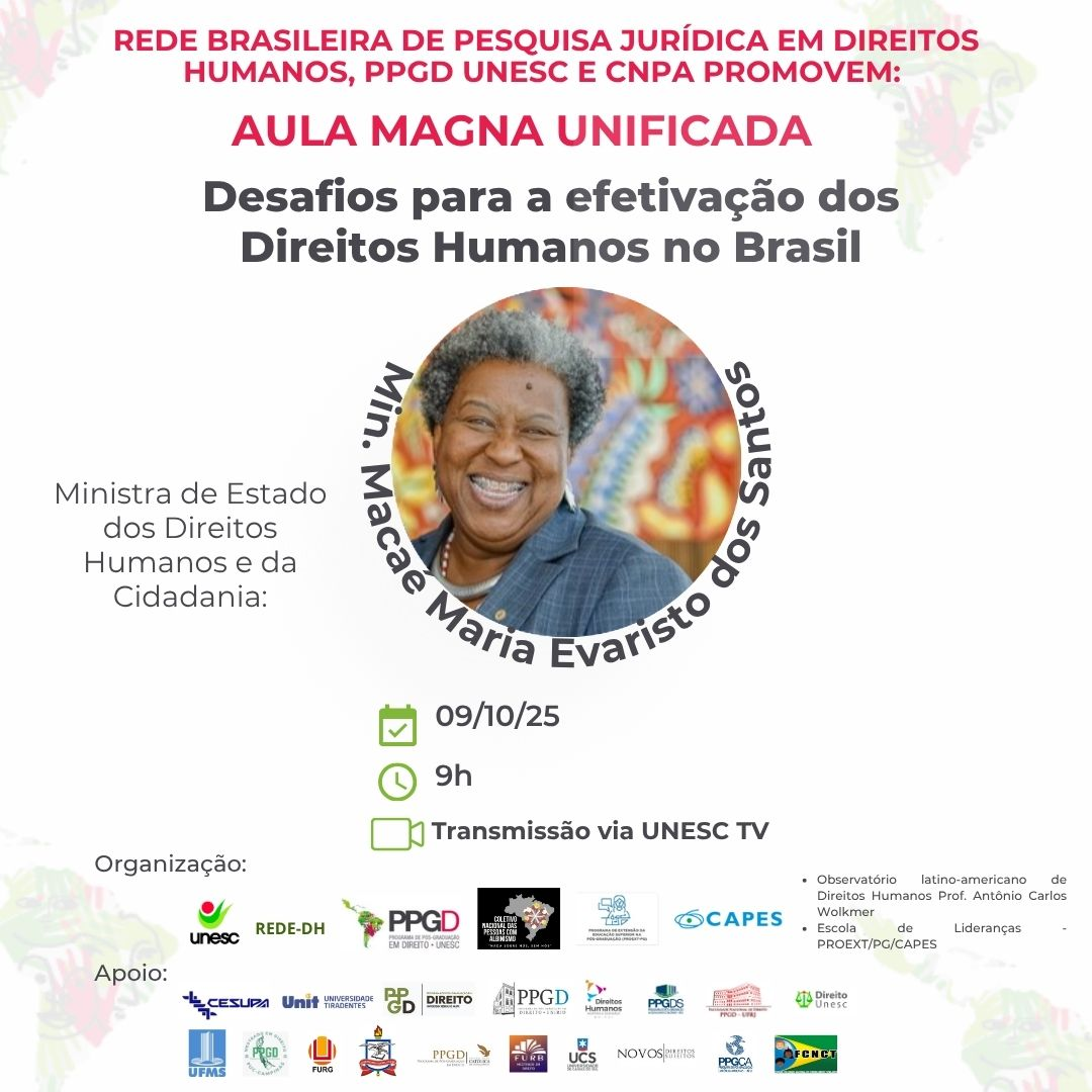 PPGD/UNIT participa da Aula Magna Unificada da Rede Brasileira de Pesquisa Jurídica em Direitos Humanos