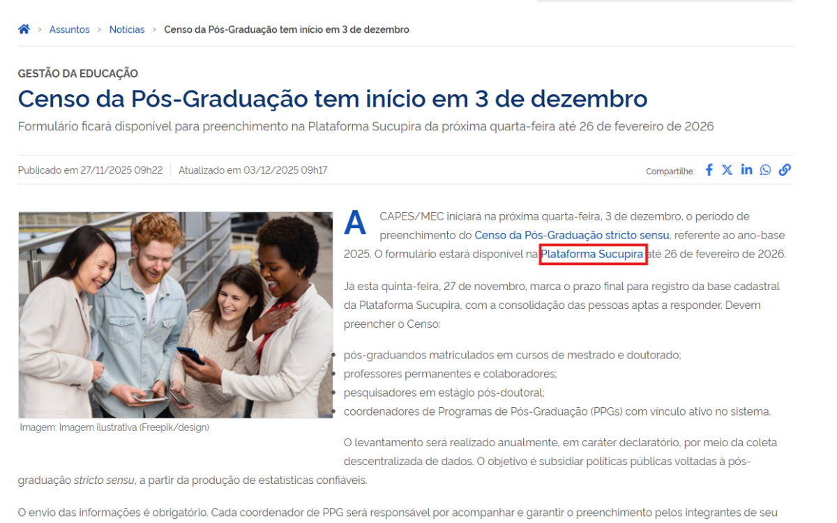 PPGD divulga: CENSO CAPES PÓS-GRADUAÇÃO 2025