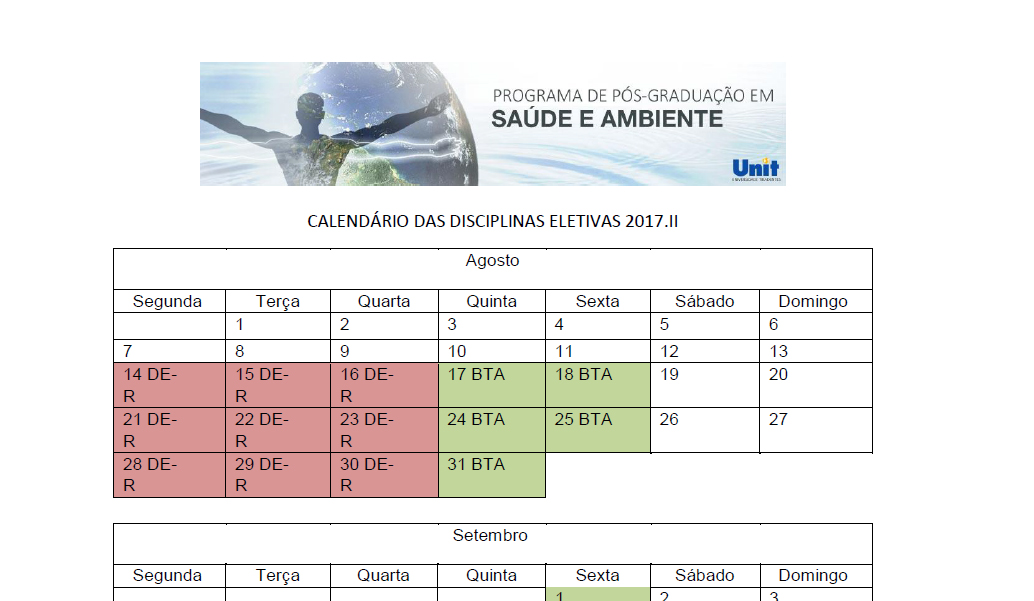 [:pt]Calendário da Disciplinas Eletivas 2017.II PSA[:]